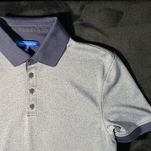 Vince Camuto Men's Gray and Navy Blue Polo Shirt size small

Like new